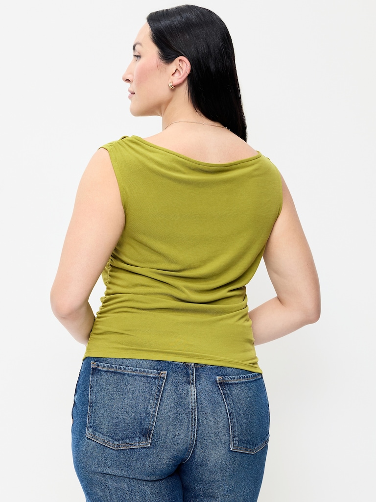 Slit-Neck Ruched Top