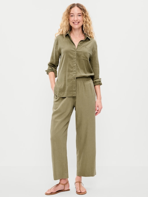 High High-Waisted Linen-Blend Straight Ankle Pants on clearance at Old Navy — 62% off