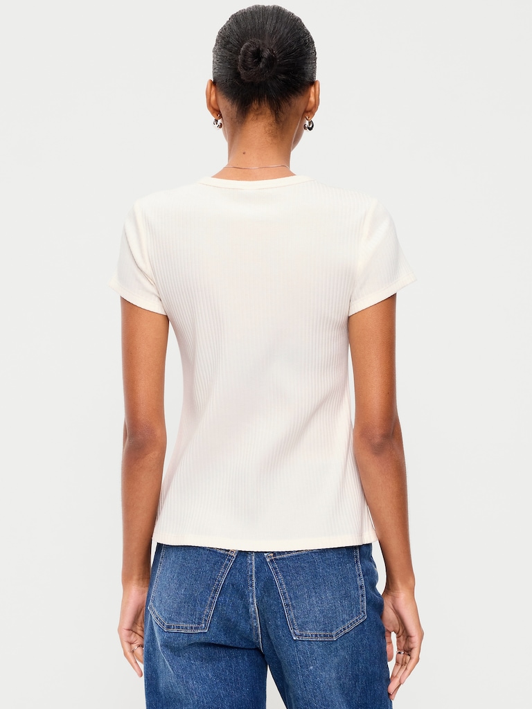 Short-Sleeve Ribbed Button-Down Top