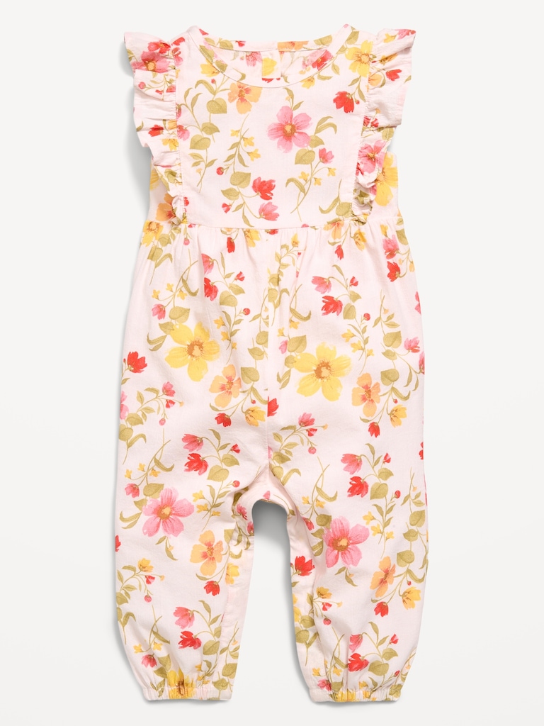 Printed Sleeveless Ruffle-Trim One-Piece for Baby