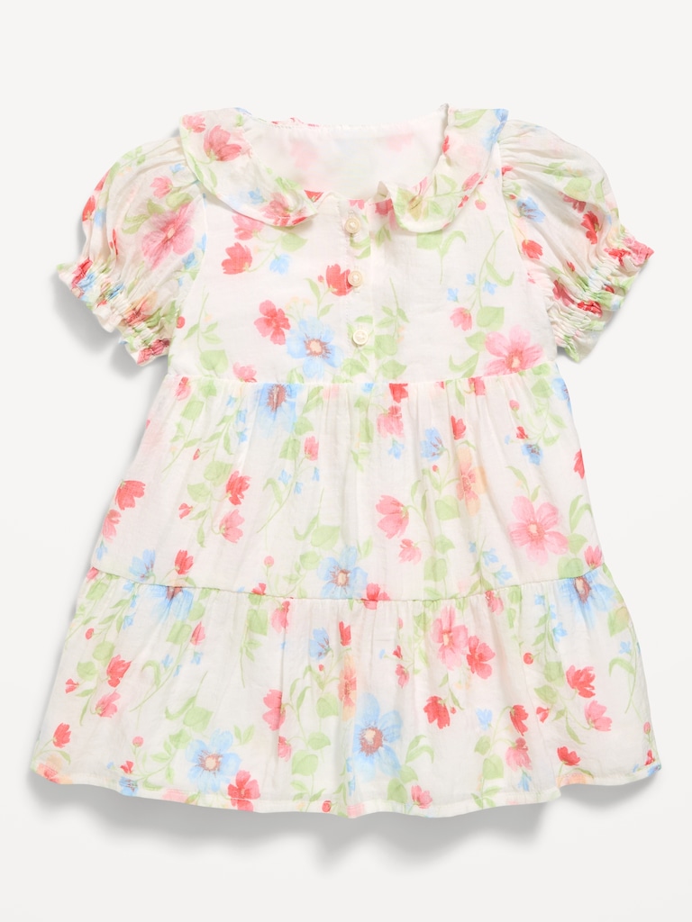 Printed Puff-Sleeve Tiered Swing Dress for Baby