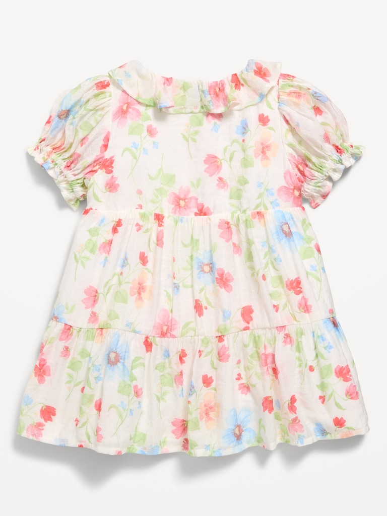 Printed Puff-Sleeve Tiered Swing Dress for Baby
