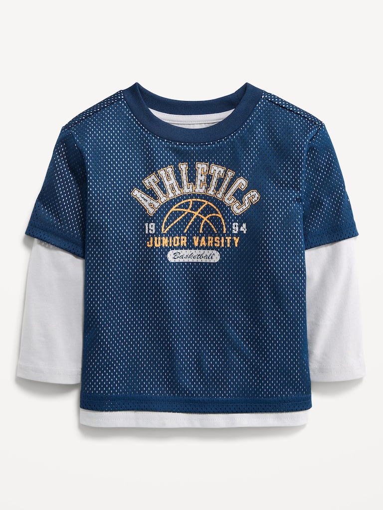 Oversized 2-In-1 Mesh Long-Sleeve T-Shirt for Toddler Boys