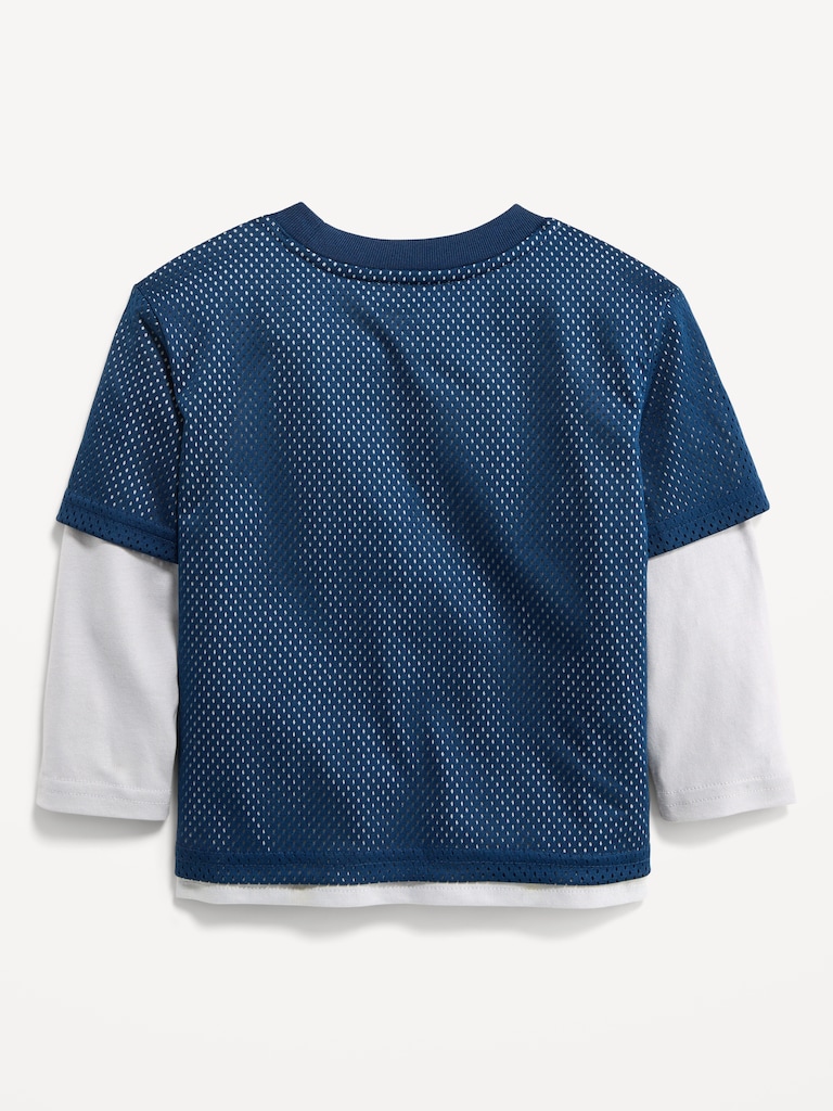 Oversized 2-In-1 Mesh Long-Sleeve T-Shirt for Toddler Boys