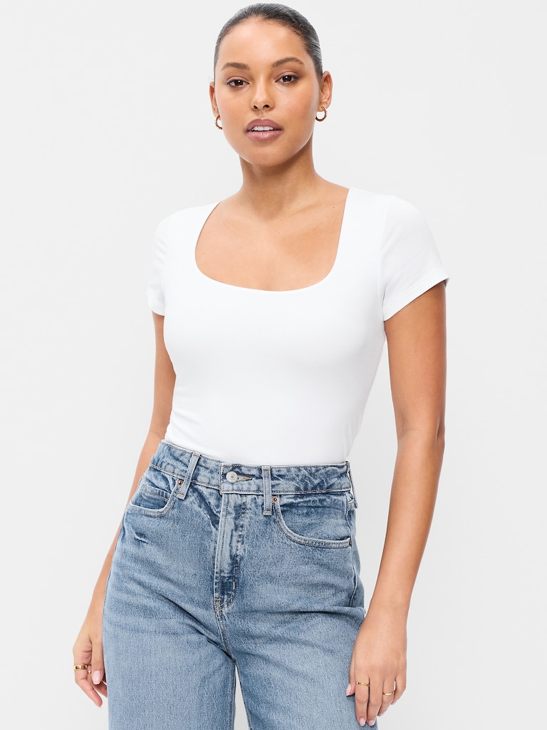Hug Double-Layer Scoop-Neck Top