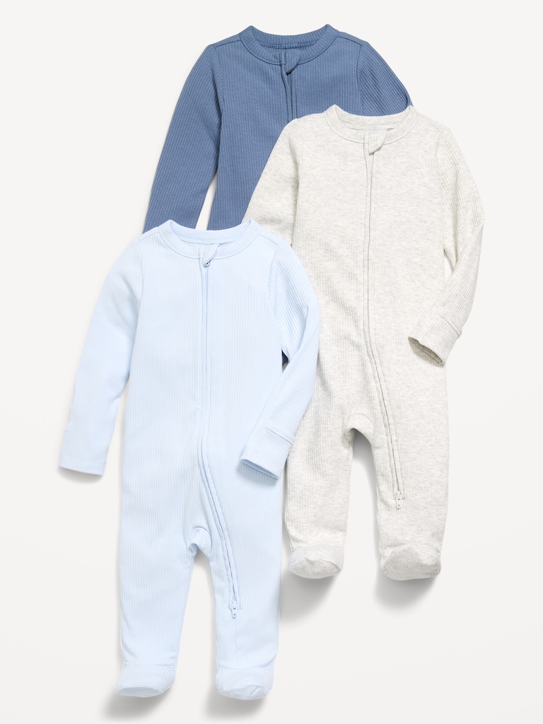 Ribbed 2-Way-Zip Sleep & Play Footed One-Piece 3-Pack for Baby