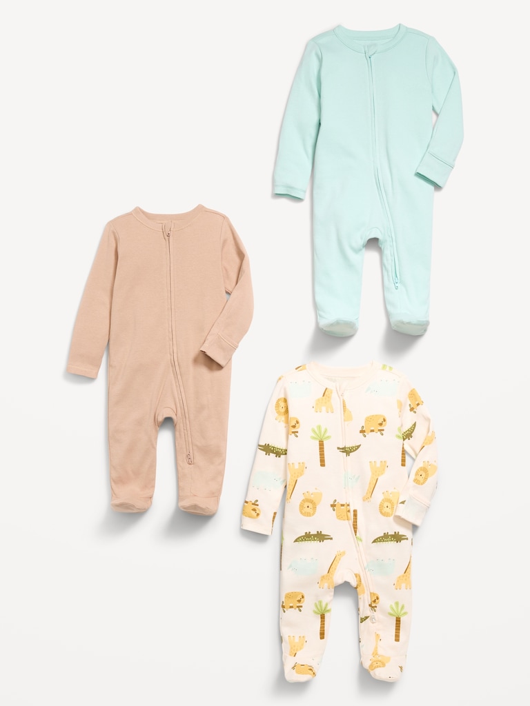 2-Way-Zip Sleep & Play Footed One-Piece 3-Pack for Baby