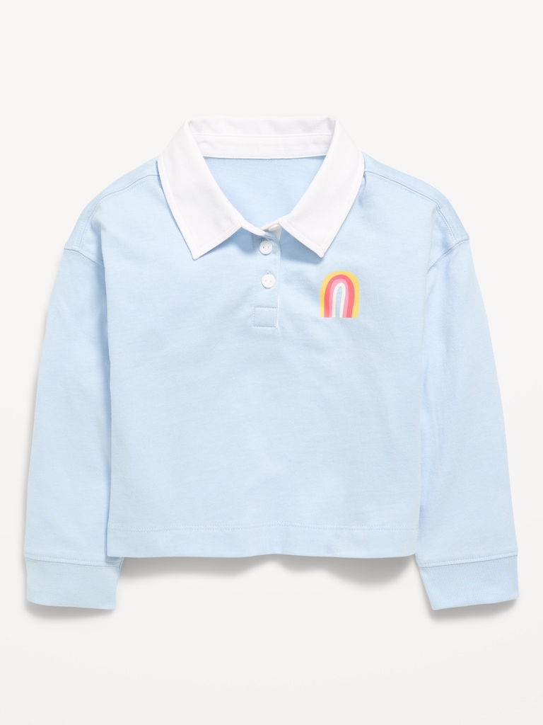Long-Sleeve Cropped Polo Shirt for Toddler Girls