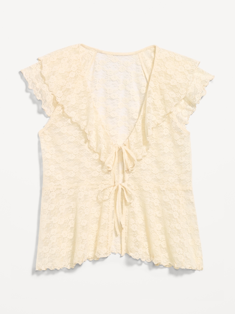 Open-Front Lace Ruffle Top