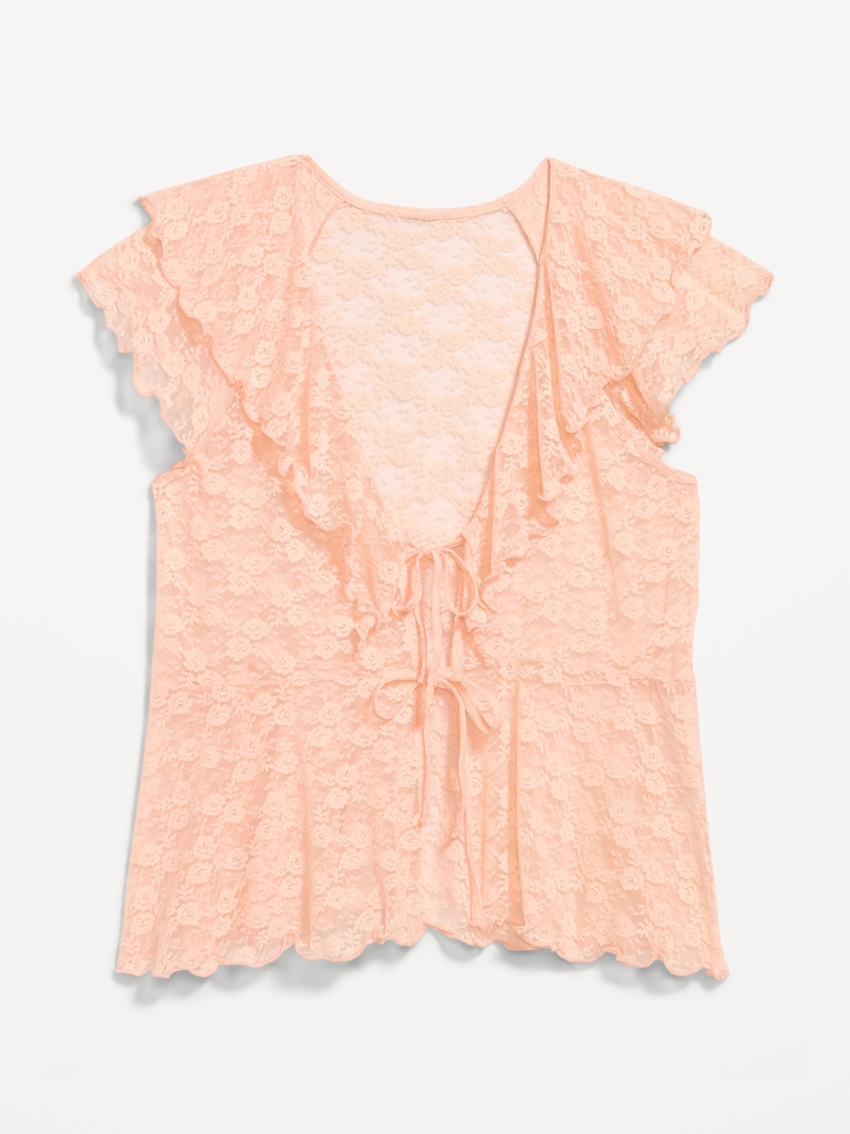 Open-Front Lace Ruffle Top