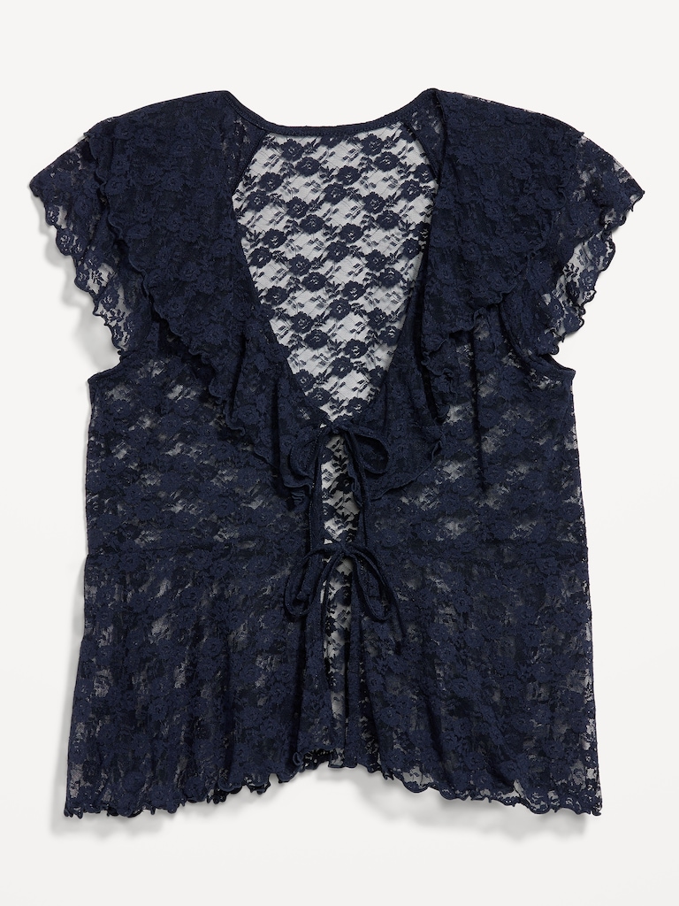 Open-Front Lace Ruffle Top