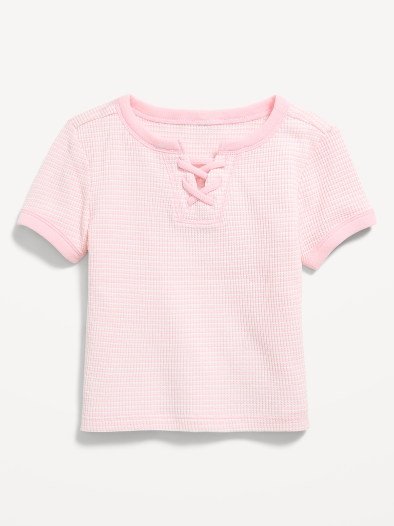 Fitted Lace-Front Waffle-Knit Top for Girls