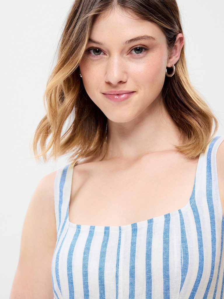 Fit & Flare Sleeveless Linen-Blend Midi Dress