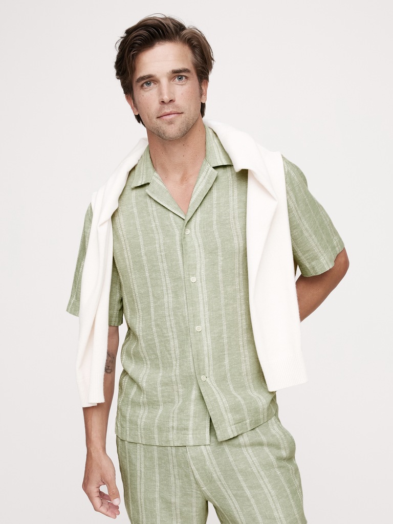 Standard-Fit Stripe Linen-Viscose Resort Shirt