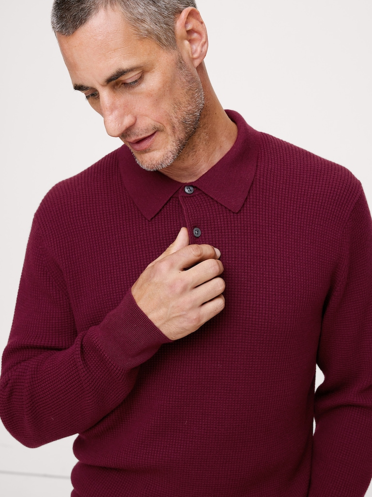 Merino Waffle-Knit Sweater Polo