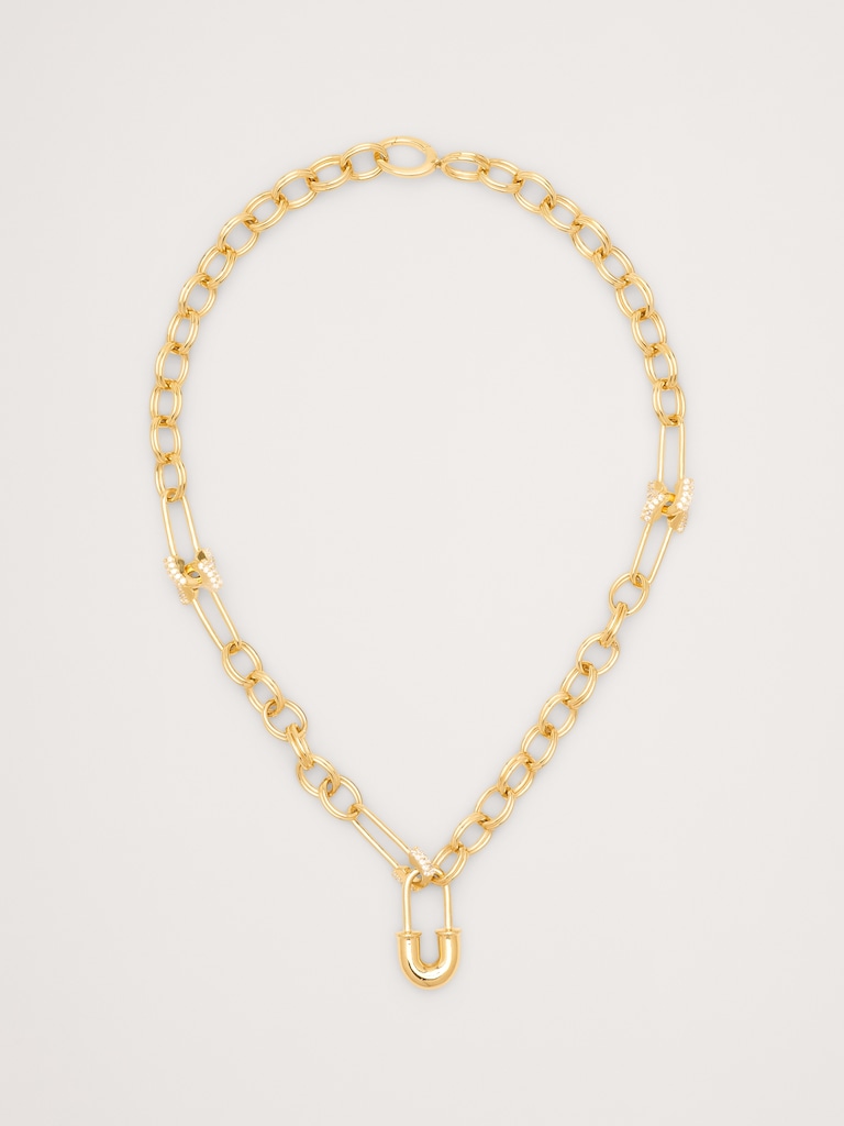 Rhinestone Safety Pin Chain Necklace