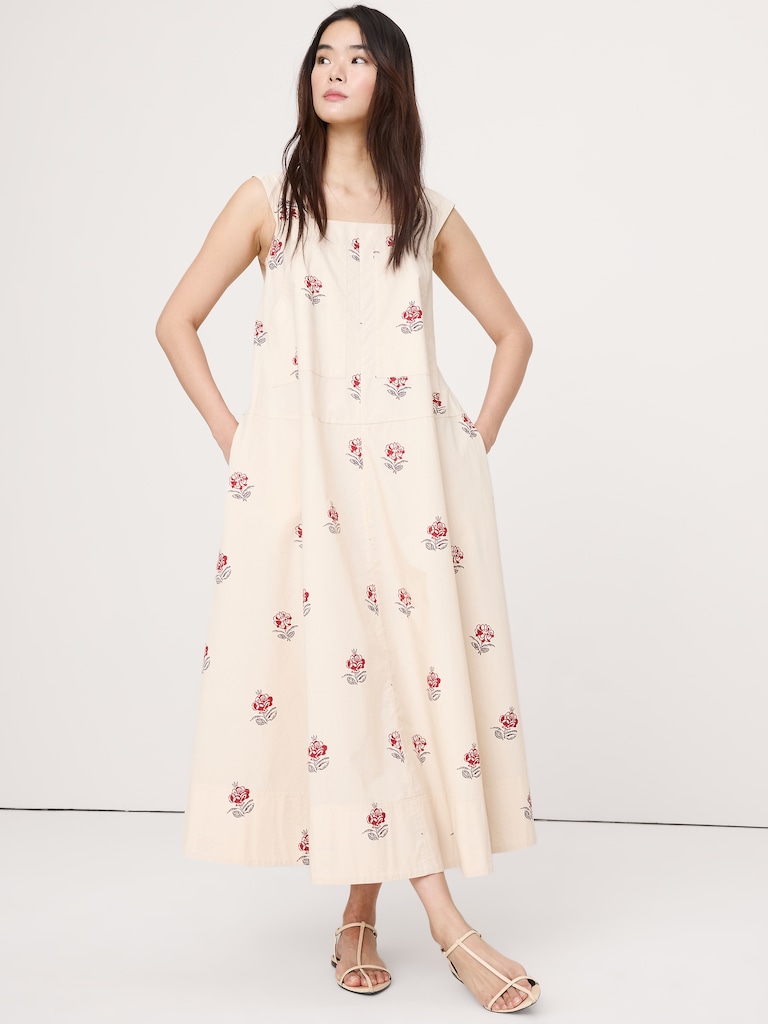 Square-Neck Apron Maxi Dress