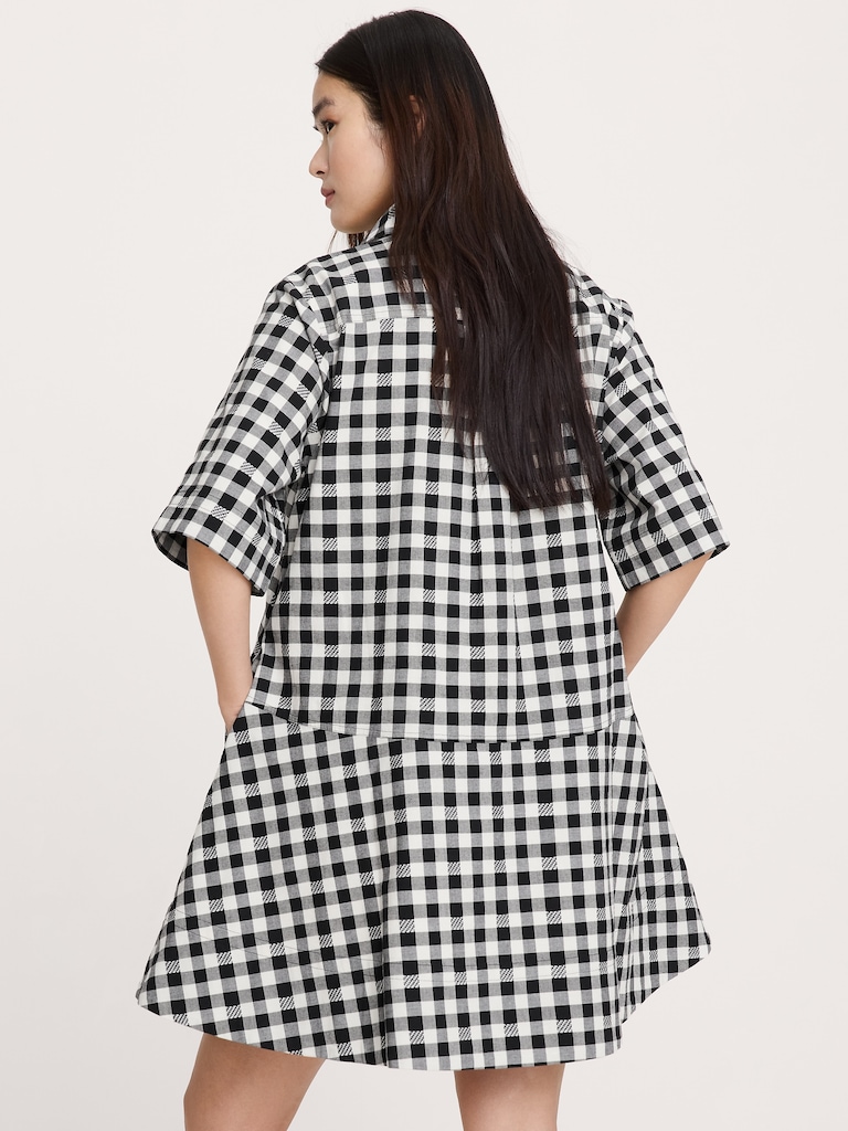 Cotton Poplin Trapeze Mini Shirt Dress