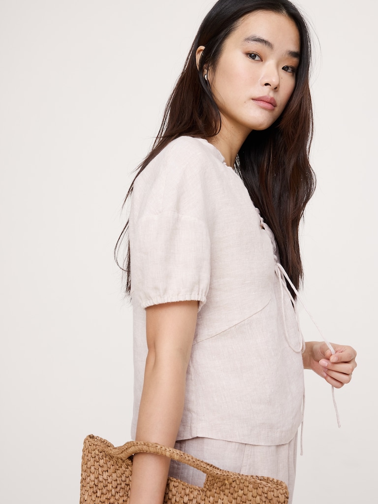 Linen Tie-Front V-Neck Top