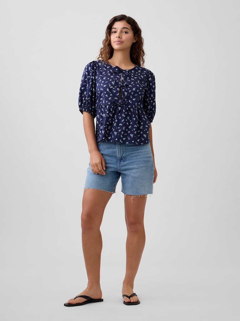 Puff Sleeve Tie-Front Top