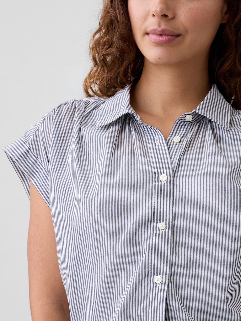 Collared Cap-Sleeve Shirt