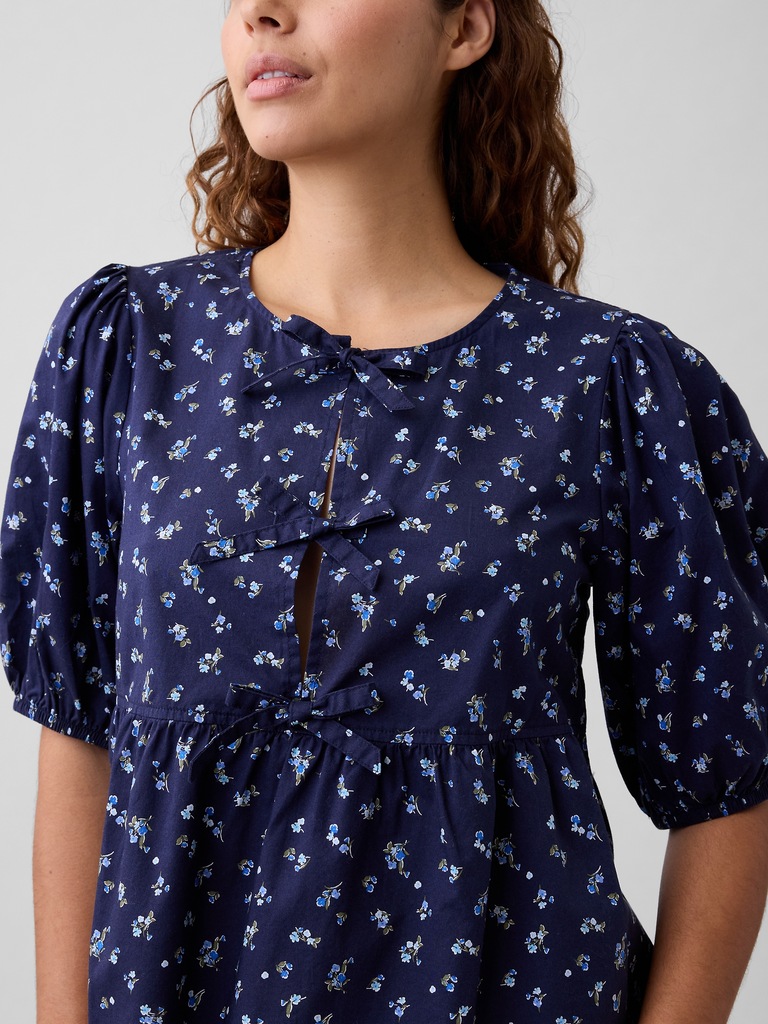 Puff Sleeve Tie-Front Top