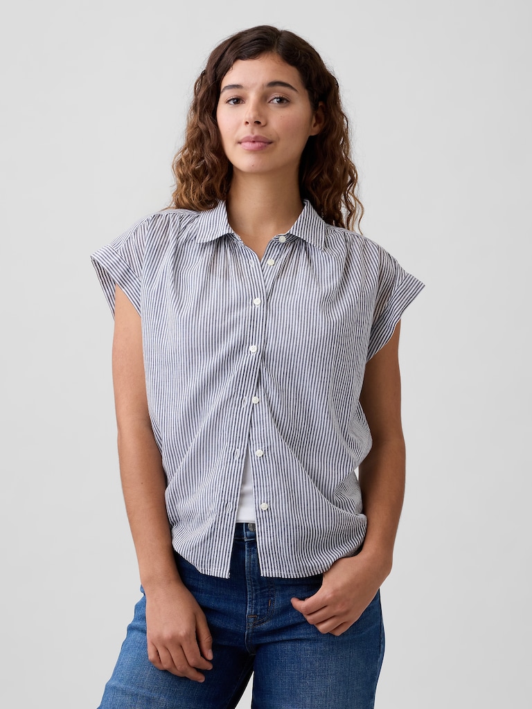 Collared Cap-Sleeve Shirt