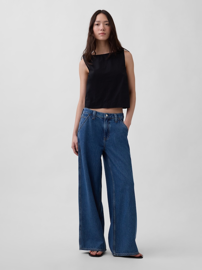 Poplin Boatneck Shell Tank Top