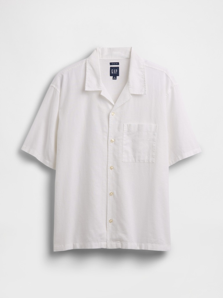 Linen-Cotton Relaxed Straight-Hem Shirt