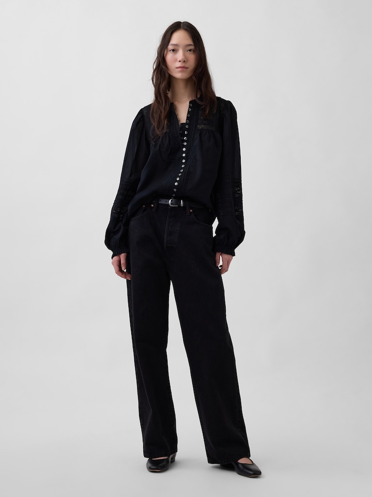 Lace-Trim Pintuck Top