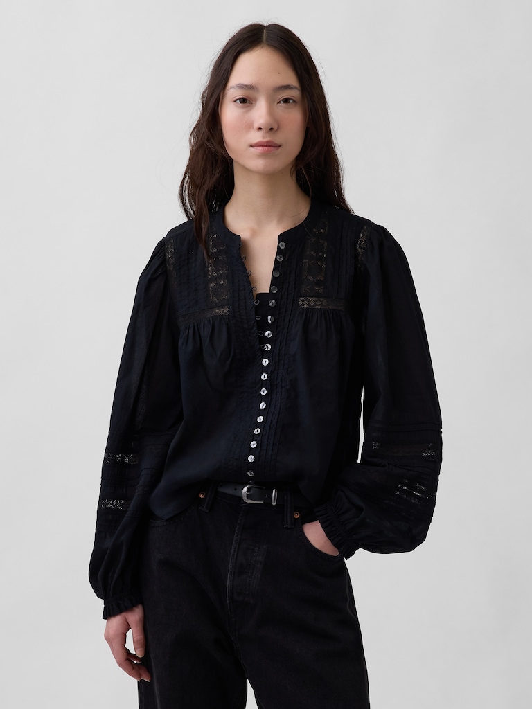 Lace-Trim Pintuck Top