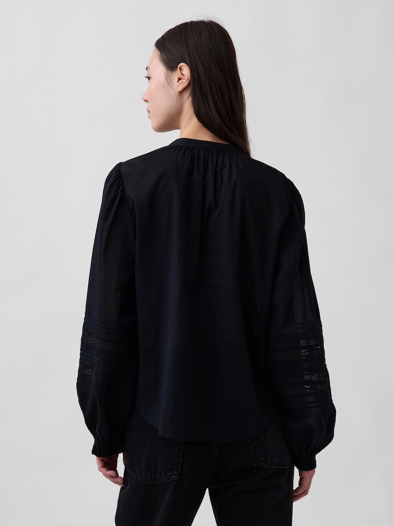 Lace-Trim Pintuck Top