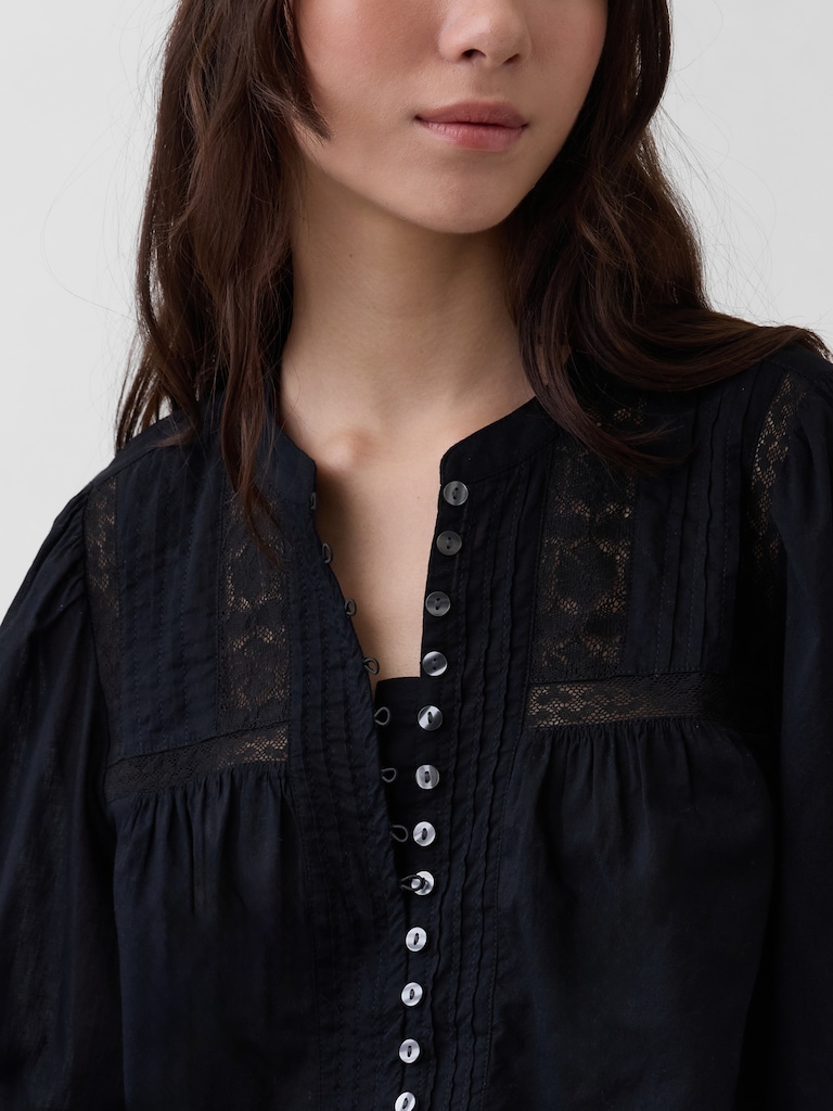 Lace-Trim Pintuck Top