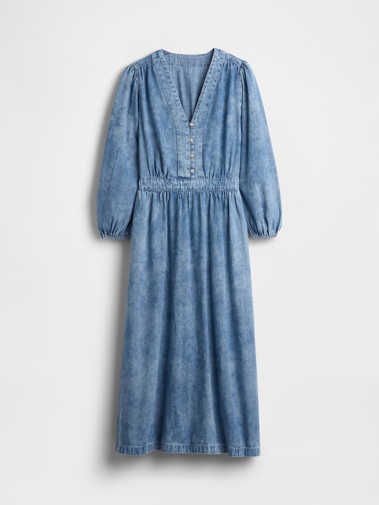 Denim Pieced-Waist Midi Dress
