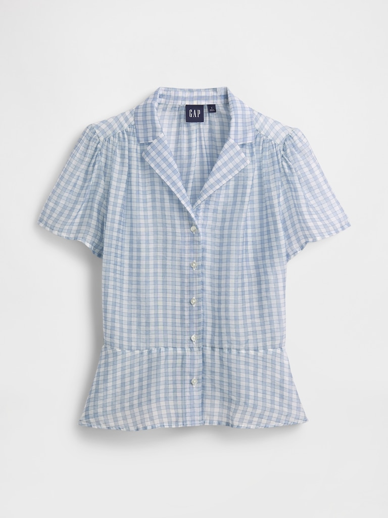 Sheer Button-Front Peplum Top