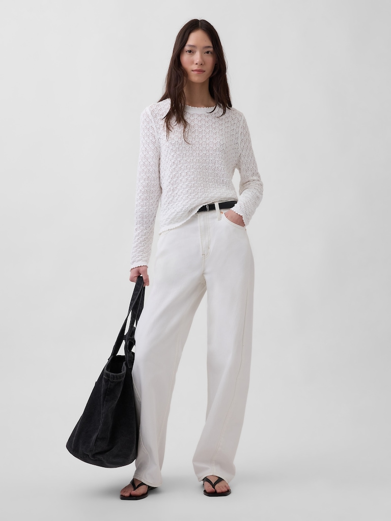 100% Cotton Pointelle Crop Sweater