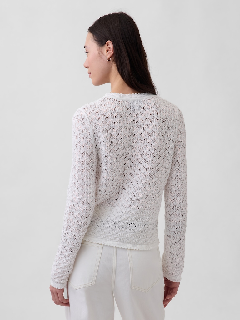 100% Cotton Pointelle Crop Sweater