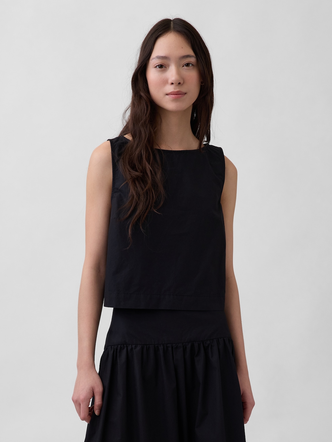 Poplin Boatneck Shell Tank Top