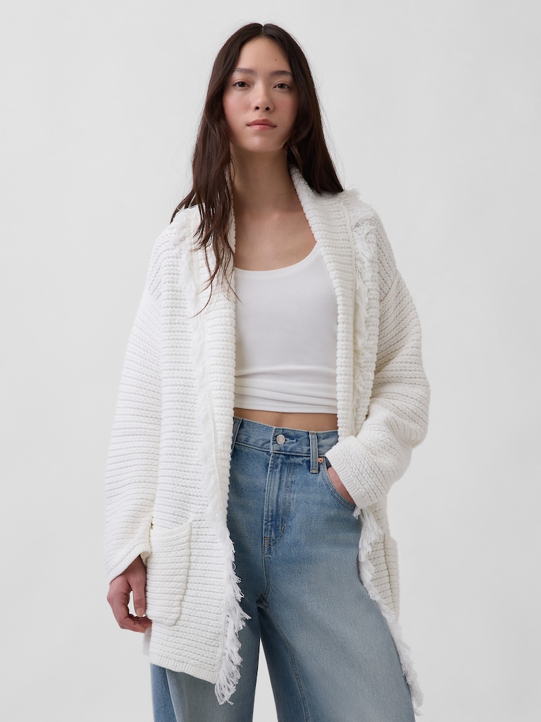 100% Cotton Oversized Fringe Shawl Cardigan