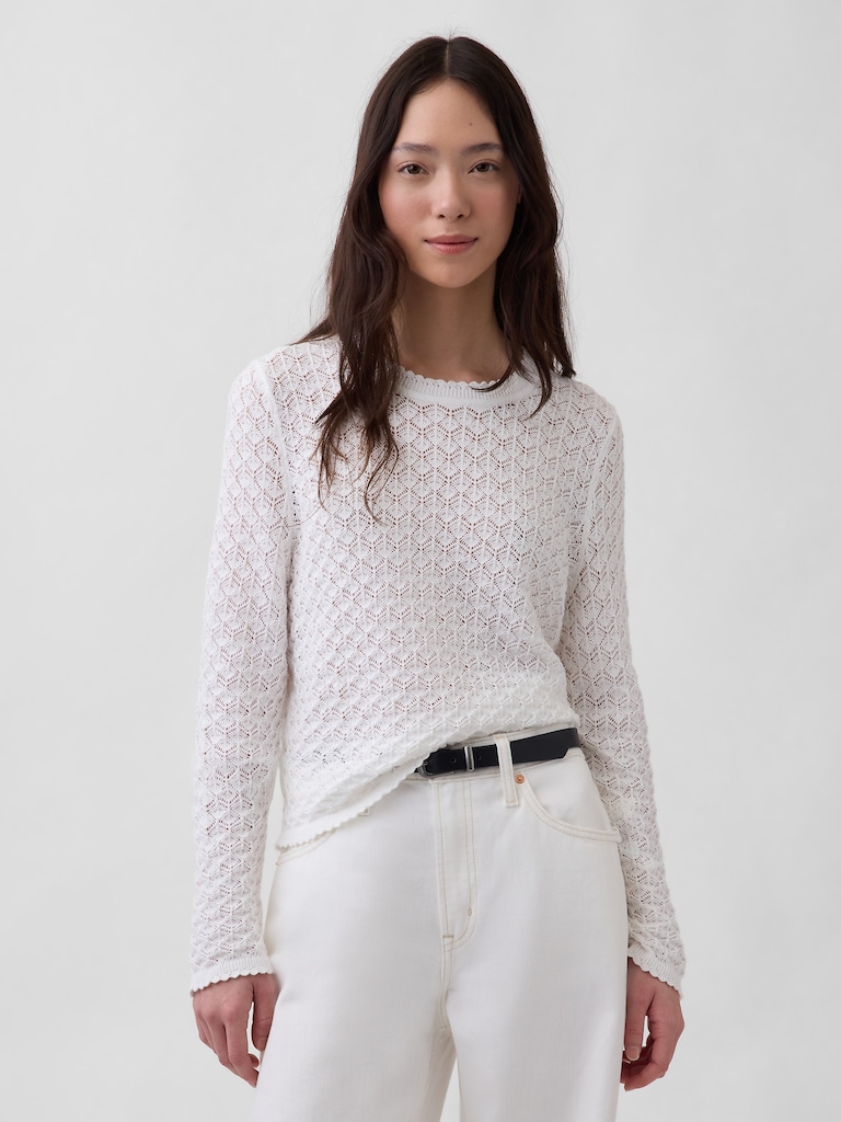 100% Cotton Pointelle Crop Sweater