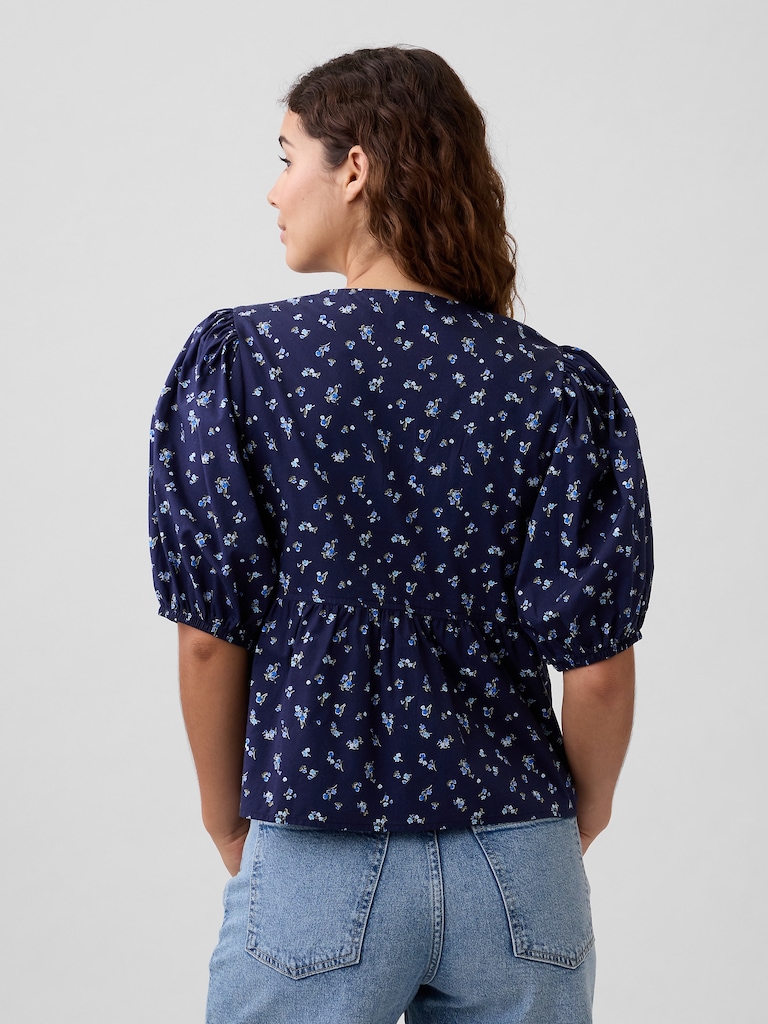 Puff Sleeve Tie-Front Top