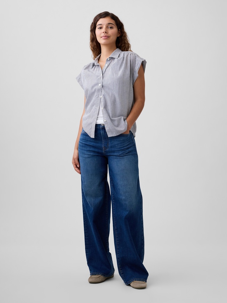 Collared Cap-Sleeve Shirt