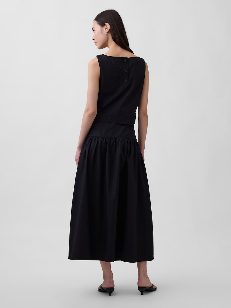Poplin Drop-Waist Maxi Skirt