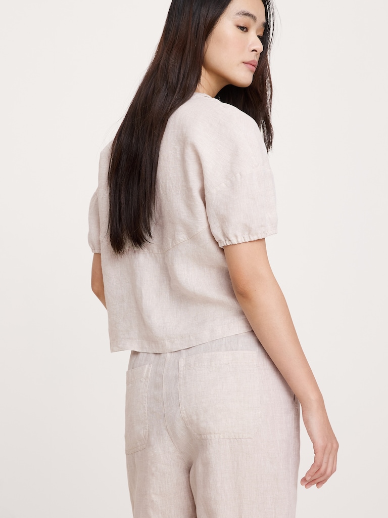 Linen Tie-Front V-Neck Top