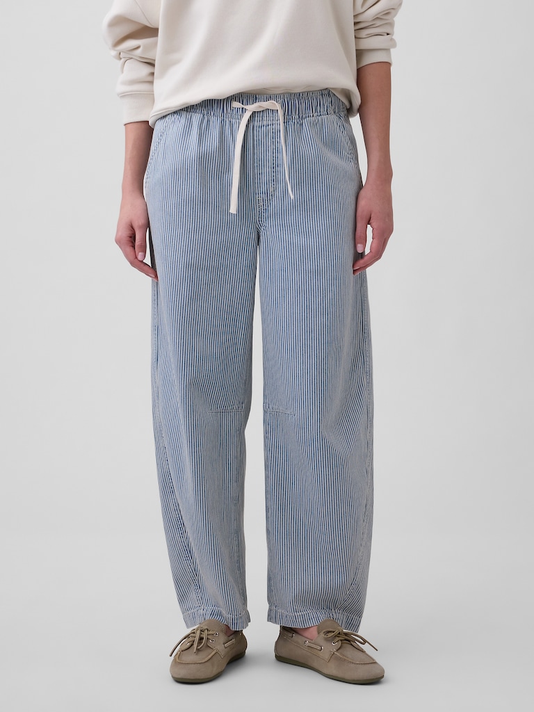 Mid Rise SuperSoft Stripe Pull-On Barrel Jeans