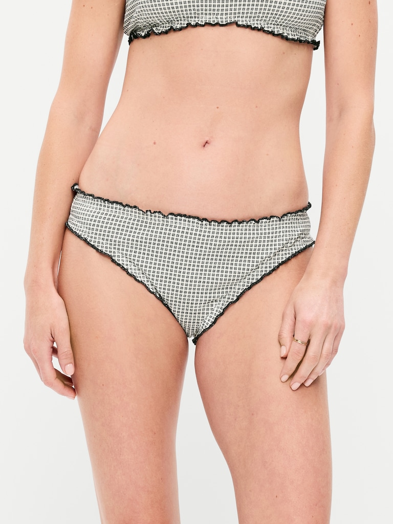 Mid-Rise Ruffle Trim Swim Bottoms