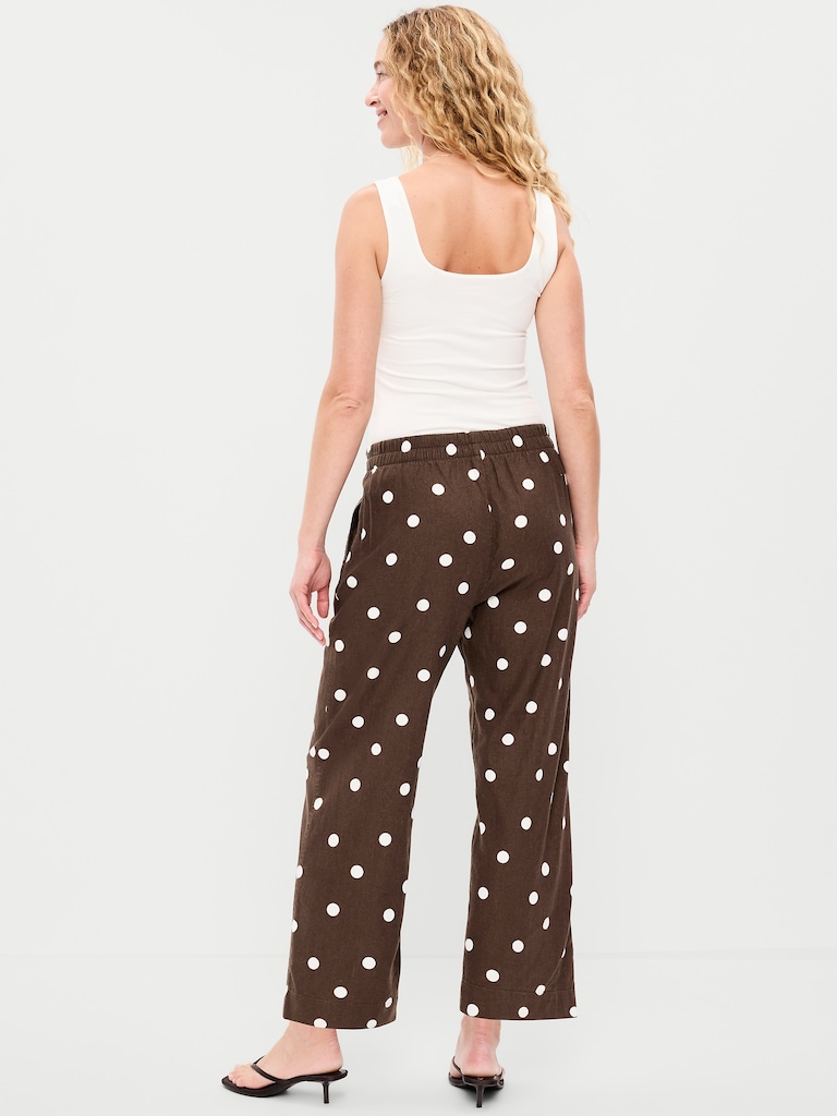 High-Waisted Linen-Blend Straight Ankle Pants