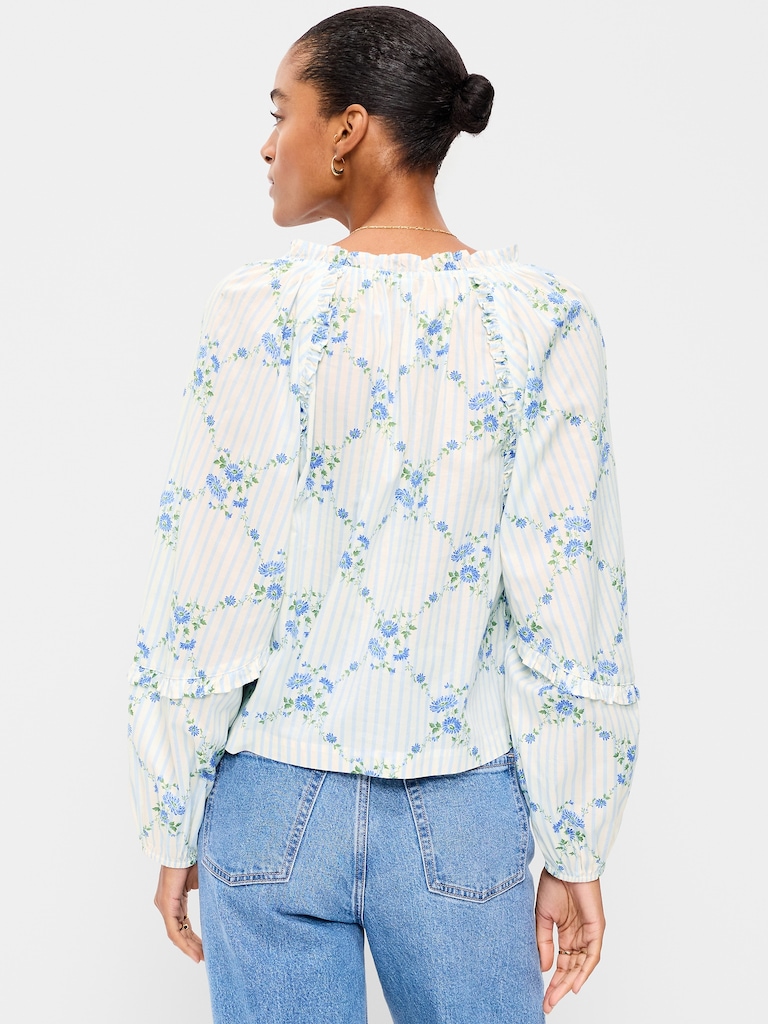 Long-Sleeve Ruffle Trim Top