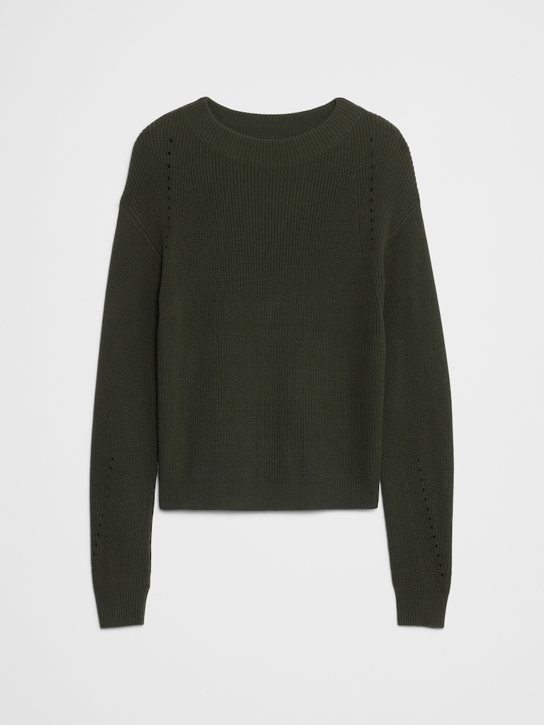 Pointelle Ribbed Pullover Sweater