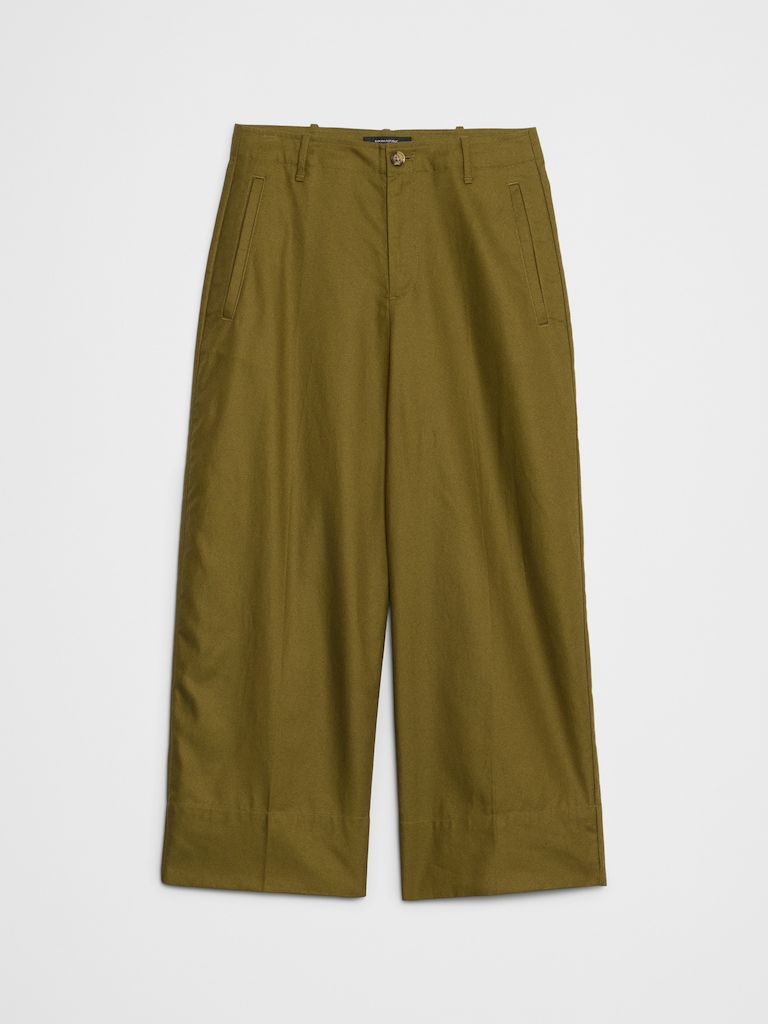 Wide-Leg High-Rise Twill Crop Pant